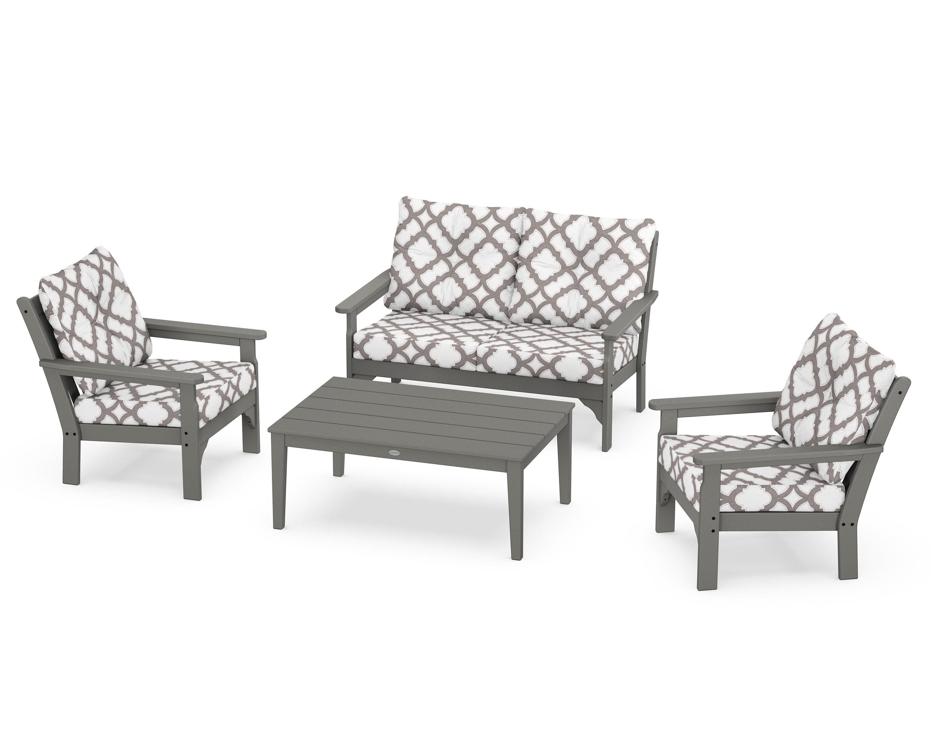 POLYWOOD® Vineyard 4-Piece Deep Seating Set in Slate Grey / Trellis Grey Mist
