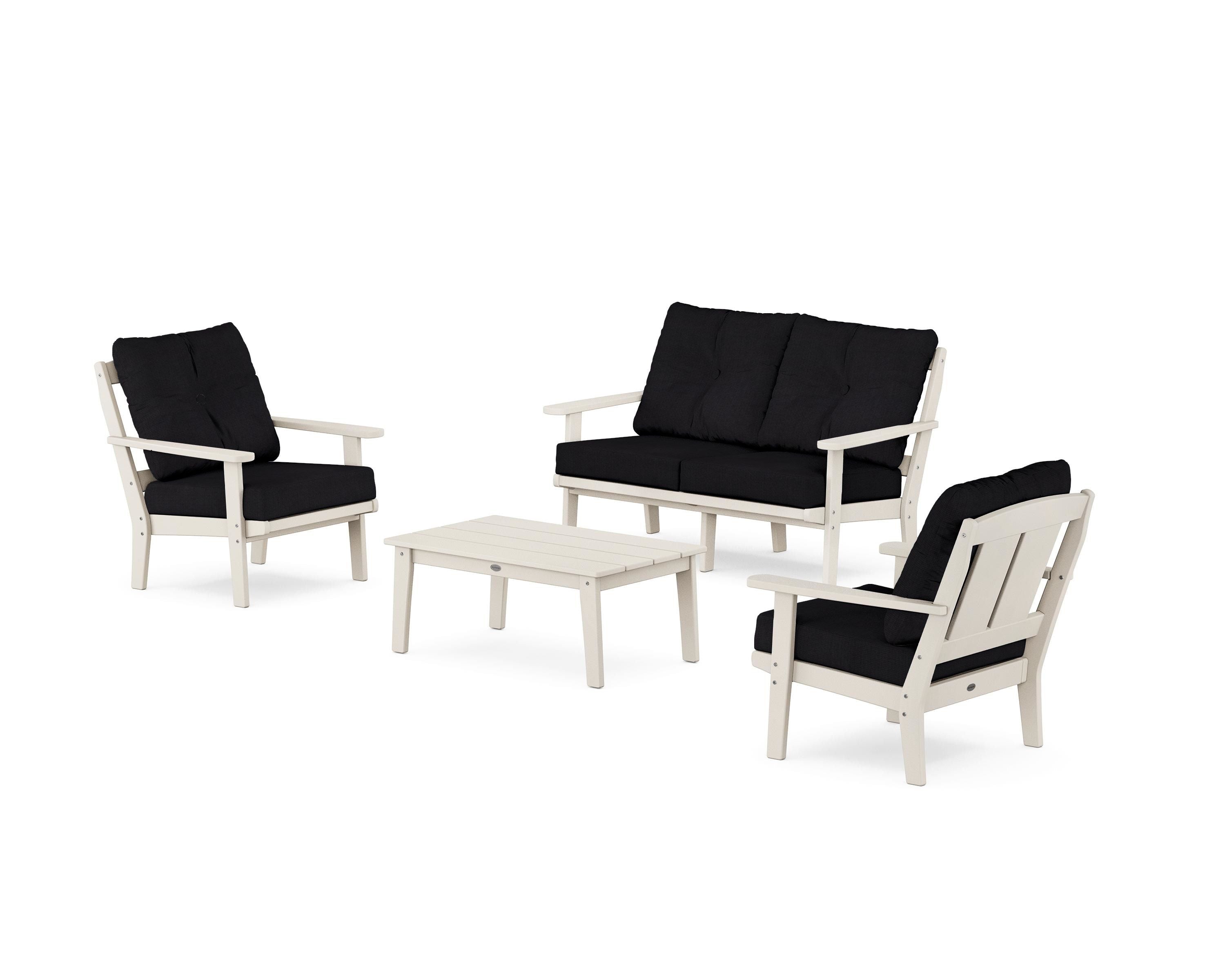 POLYWOOD® Mission 4-Piece Deep Seating Set with Loveseat in Sand / Midnight Linen