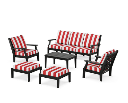 Country Living Wovendale 6-Piece Lounge Sofa Set in Black / Cabana Stripe Crimson