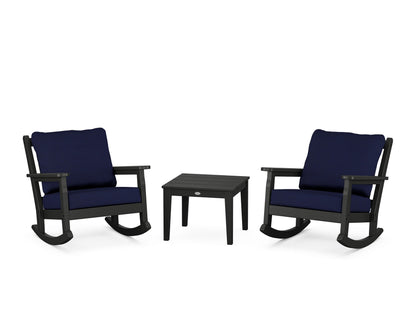 POLYWOOD® Chippendale 3-Piece Deep Seating Rocker Set in Black / Navy