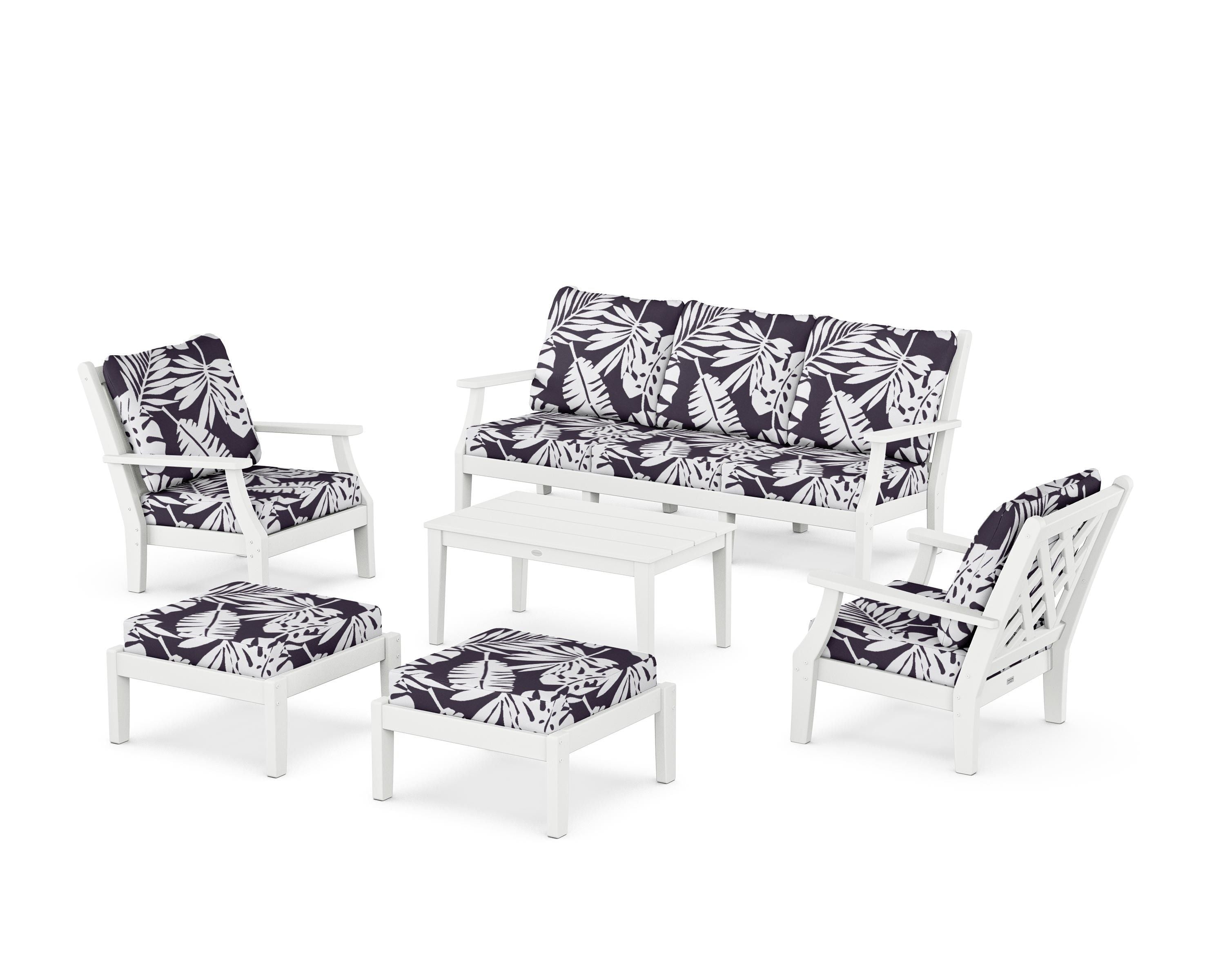 Country Living Wovendale 6-Piece Lounge Sofa Set in White / Leaf Navy