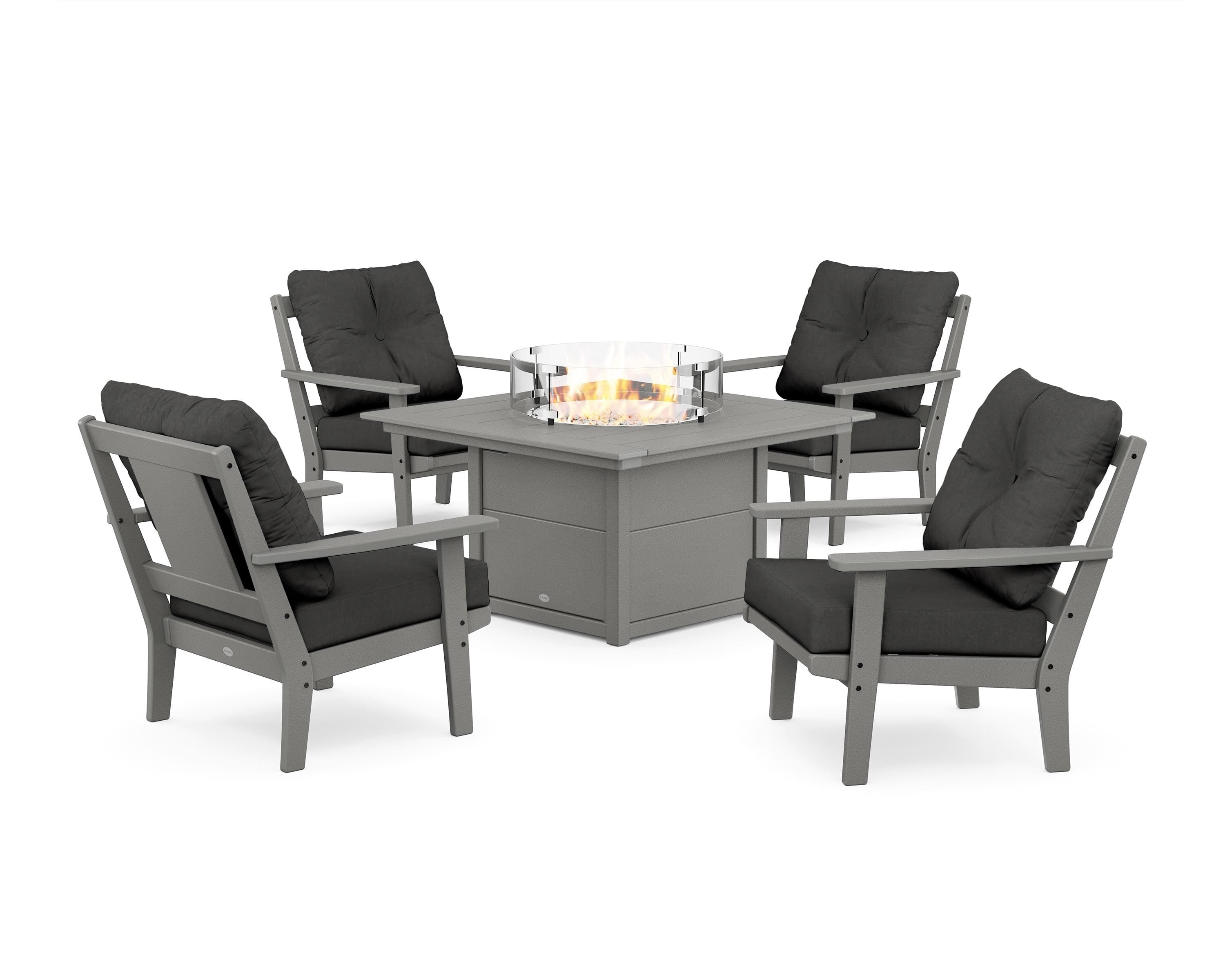 POLYWOOD® Prairie 5-Piece Deep Seating Set with Fire Pit Table in Slate Grey / Spectrum Carbon