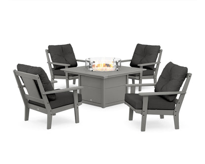 POLYWOOD® Prairie 5-Piece Deep Seating Set with Fire Pit Table in Slate Grey / Spectrum Carbon