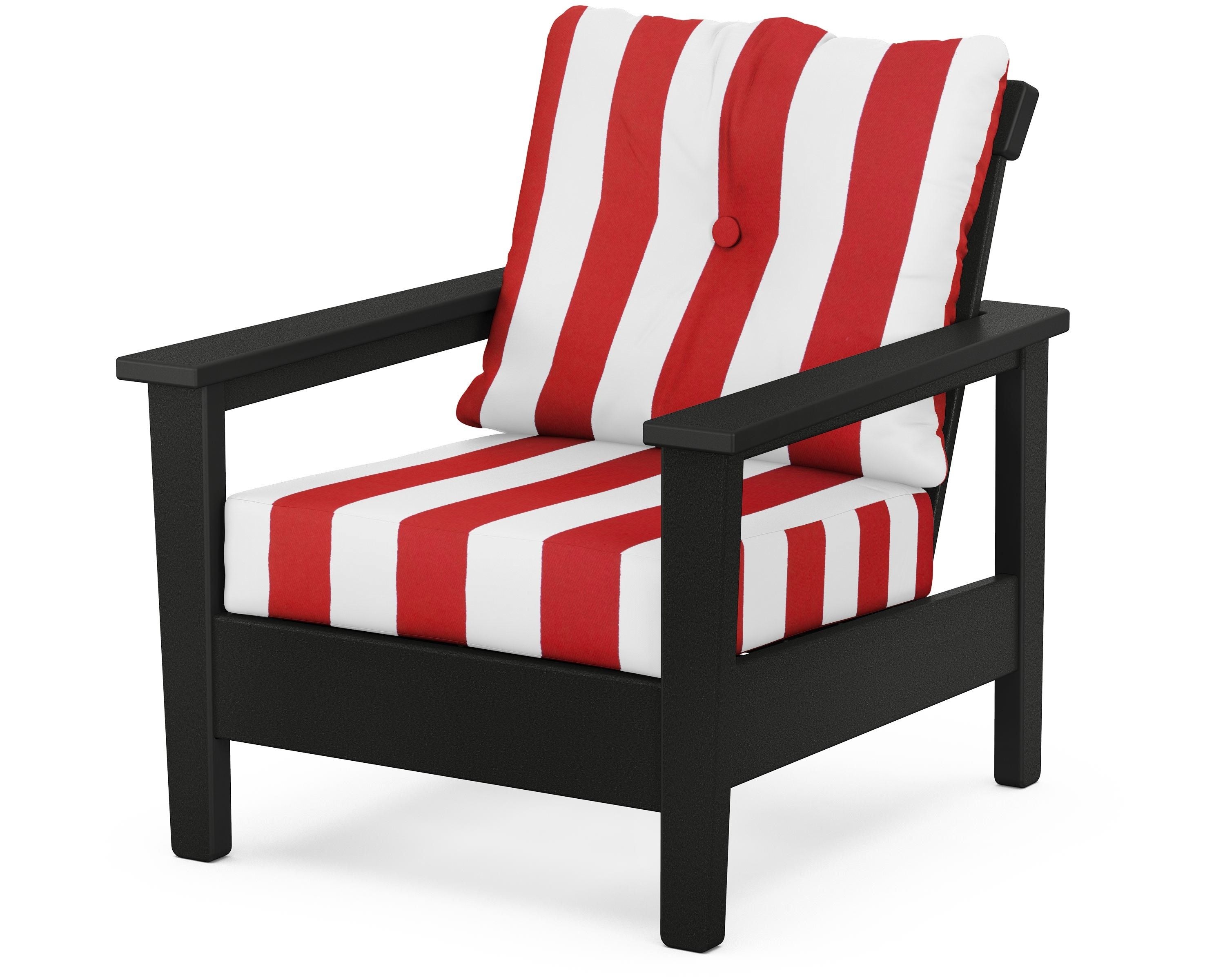 POLYWOOD® Prescott Deep Seating Chair in Black / Cabana Stripe Crimson