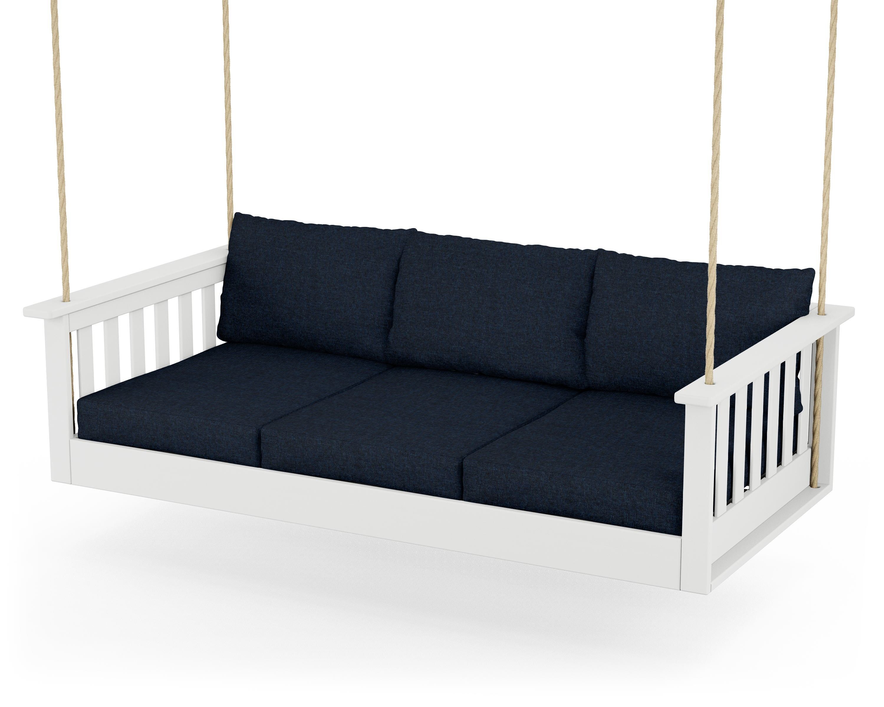 POLYWOOD® Vineyard Daybed Swing in White / Marine Indigo