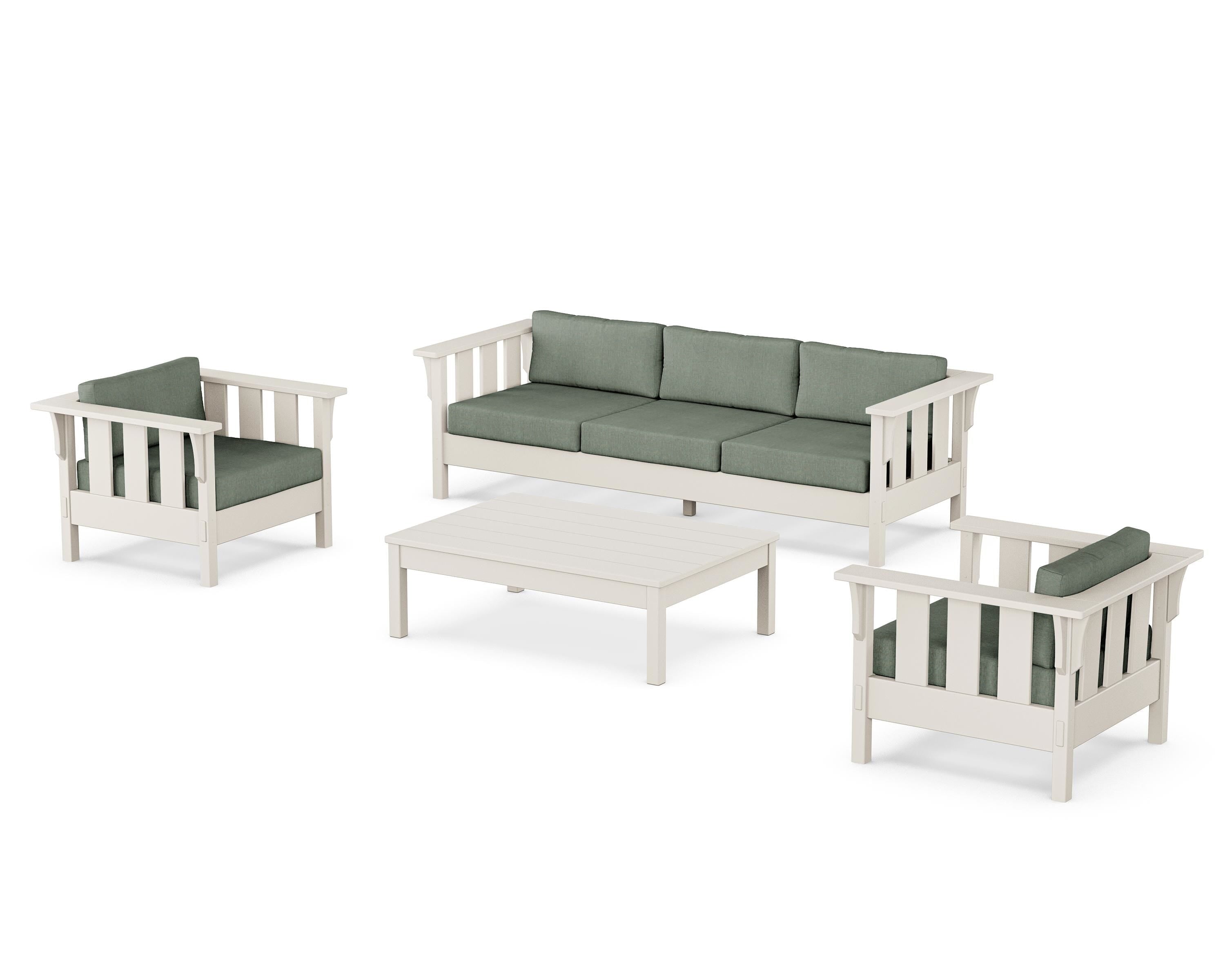 Martha Stewart by POLYWOOD® Acadia 4-Piece Deep Seating Set with Sofa in Sand / Cast Sage