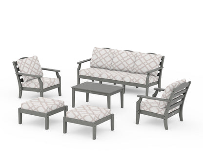 Draper James™ by  POLYWOOD® Savannah 6-Piece Lounge Sofa Set in Slate Grey / Trellis Dune Burlap