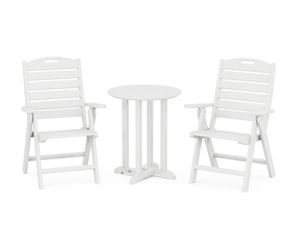 POLYWOOD® Nautical Folding Highback Chair 3-Piece Round Bistro Dining Set in White