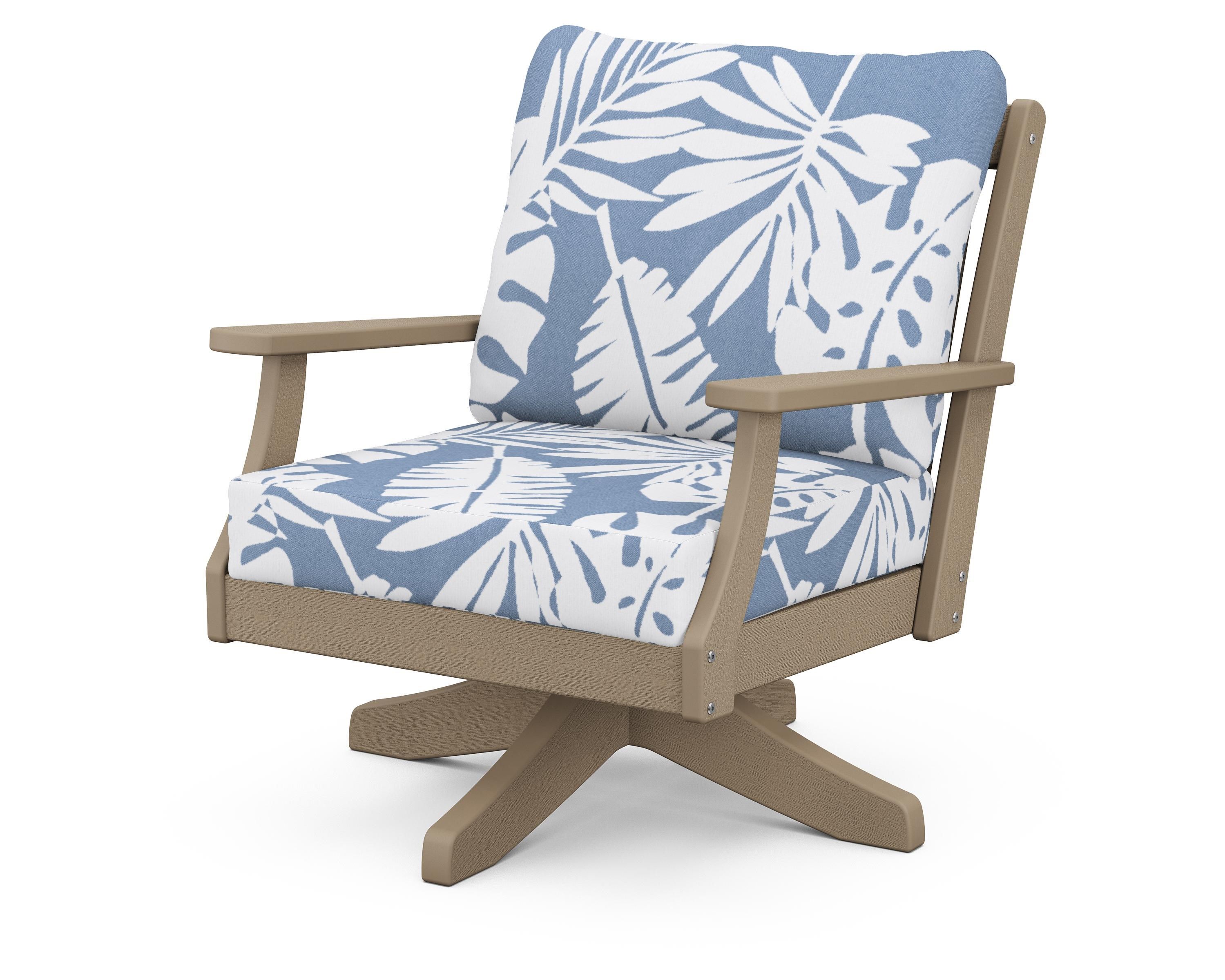 POLYWOOD® Braxton Deep Seating Swivel Chair in Vintage Sahara / Leaf Sky Blue