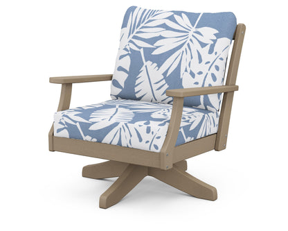 POLYWOOD® Braxton Deep Seating Swivel Chair in Vintage Sahara / Leaf Sky Blue