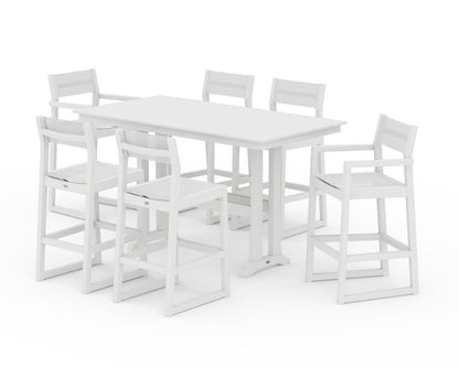 POLYWOOD® EDGE Sling 7-Piece Farmhouse Bar Set with Trestle Legs in White / White Sling