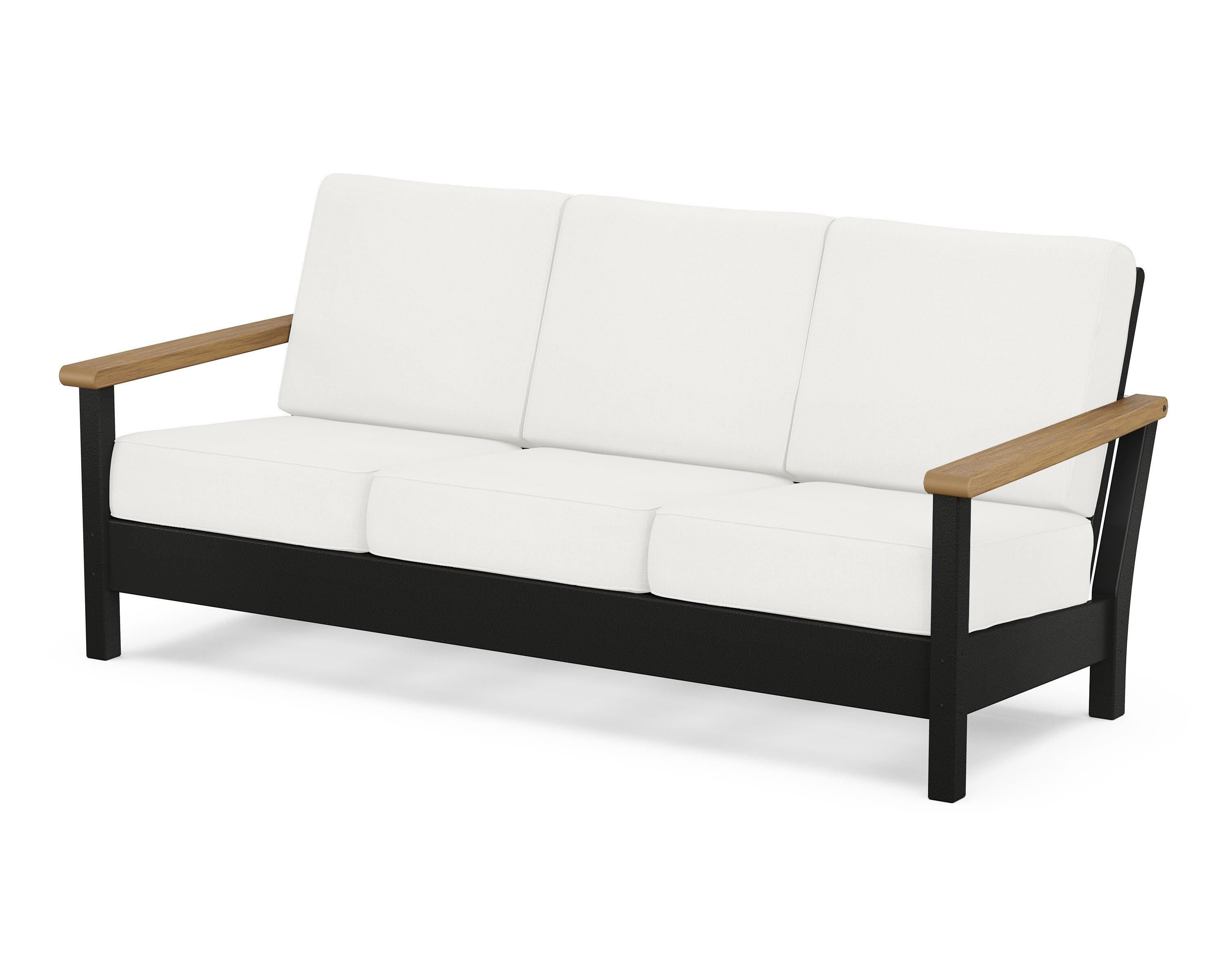 POLYWOOD® Harbour Deep Seating Sofa in Black / Natural / Natural Linen