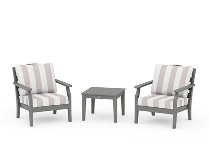 Draper James™ by  POLYWOOD® Savannah 3-Piece Deep Seating Set in Slate Grey / Cabana Stripe Dune Burlap
