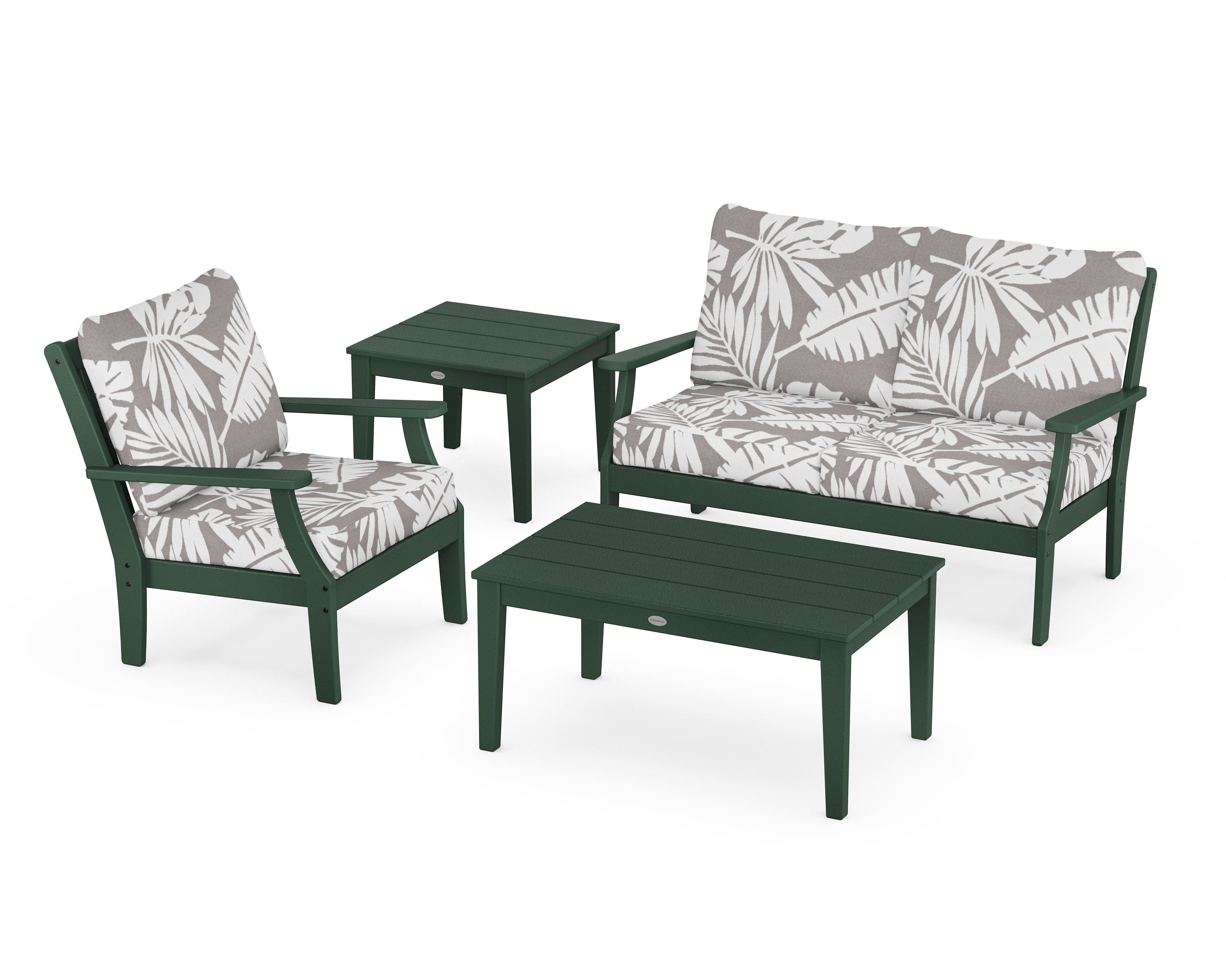 POLYWOOD® Braxton 4-Piece Deep Seating Set in Green / Leaf Grey Mist