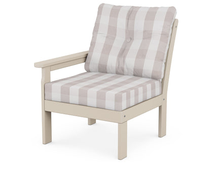 POLYWOOD® Vineyard Modular Left Arm Chair in Sand / Buffalo Plaid Dune Burlap