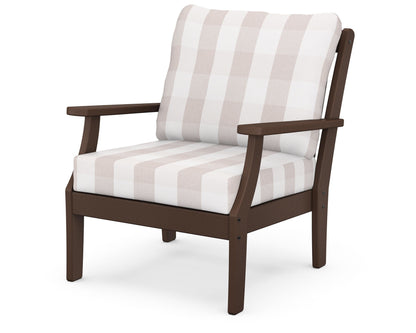 POLYWOOD® Braxton Deep Seating Chair in Mahogany / Buffalo Plaid Dune Burlap