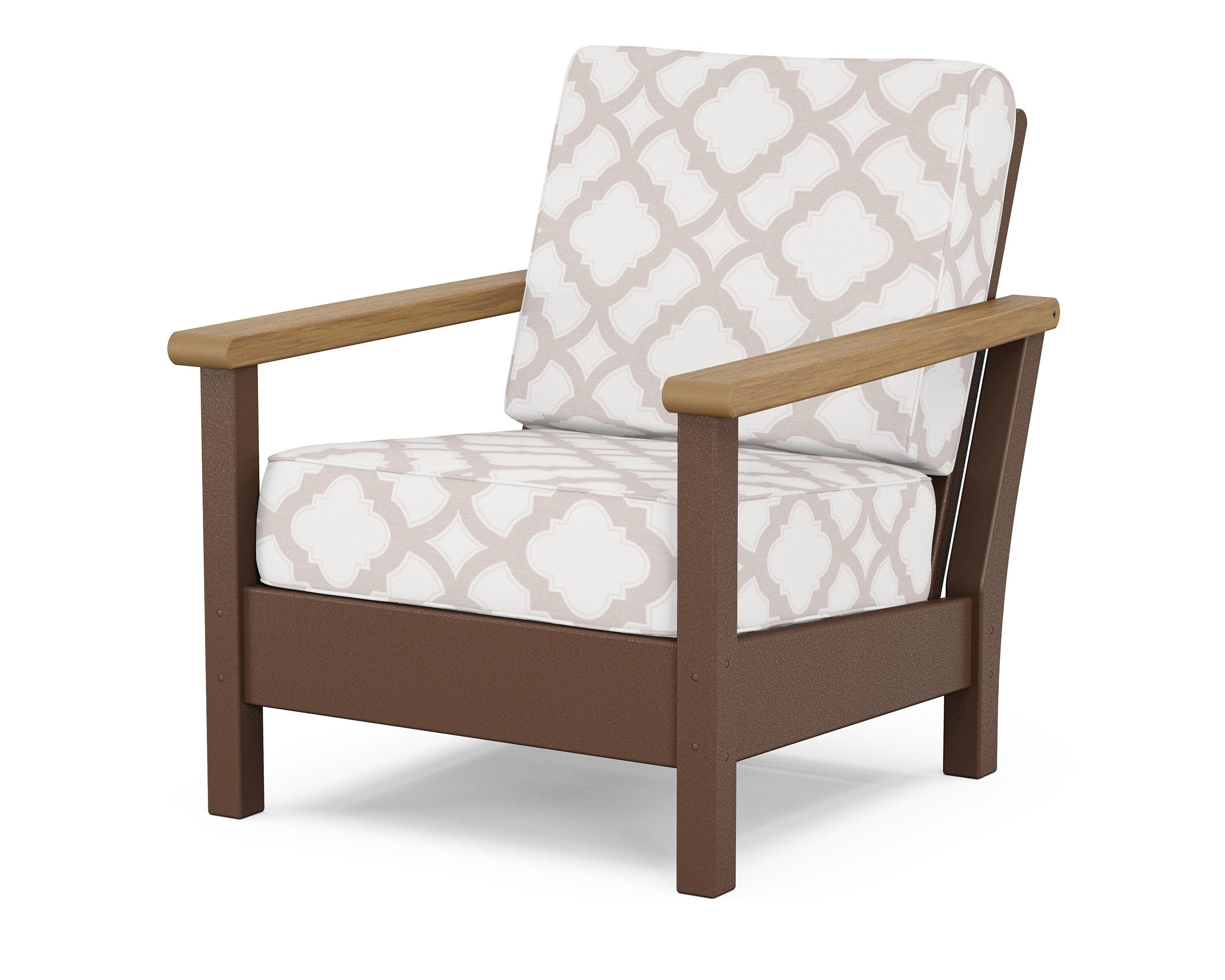 POLYWOOD® Harbour Deep Seating Chair in Mahogany / Natural / Trellis Dune Burlap
