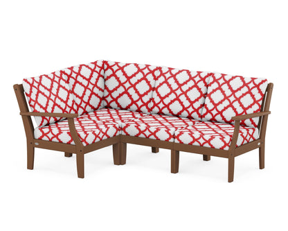 POLYWOOD® Braxton Modular 4-Piece Deep Seating Set in Teak / Trellis Crimson