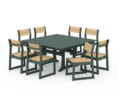 POLYWOOD® EDGE Sling Side Chair 9-Piece Farmhouse Trestle Dining Set in Green / Dupioni Apricot Sling
