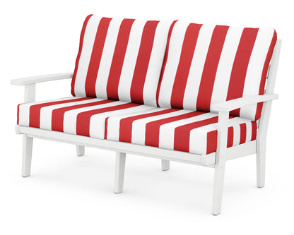 POLYWOOD® Grant Park Deep Seating Loveseat in White / Cabana Stripe Crimson