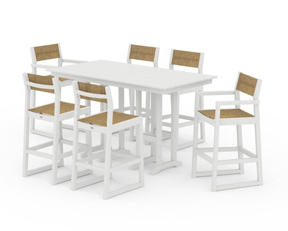 POLYWOOD® EDGE Sling 7-Piece Farmhouse Bar Set in White / Burlap Sling