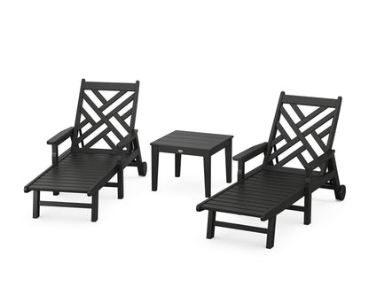 POLYWOOD® Chippendale 3-Piece Chaise Set with Arms and Wheels in Black
