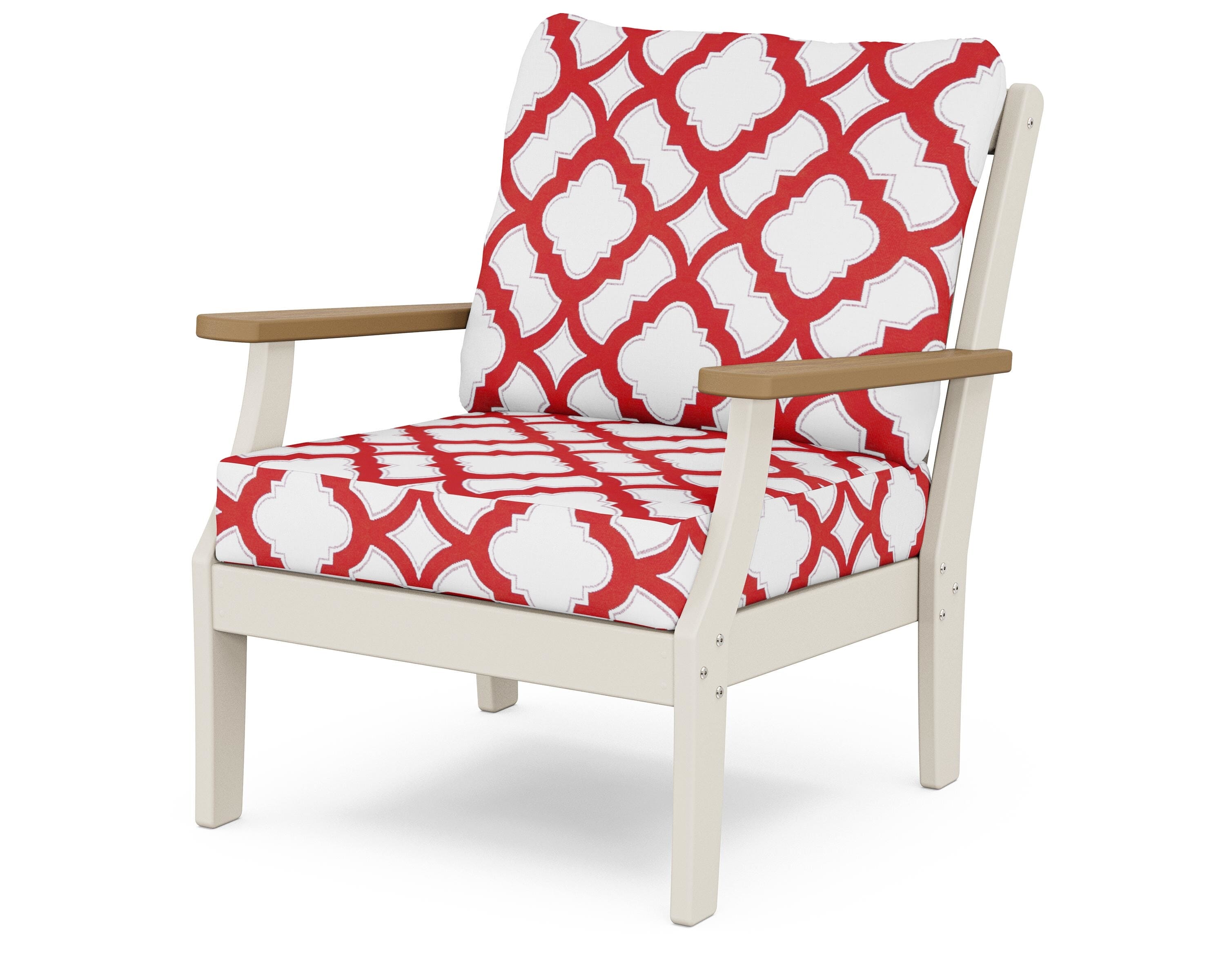 POLYWOOD® Braxton Deep Seating Chair in Sand / Natural / Trellis Crimson