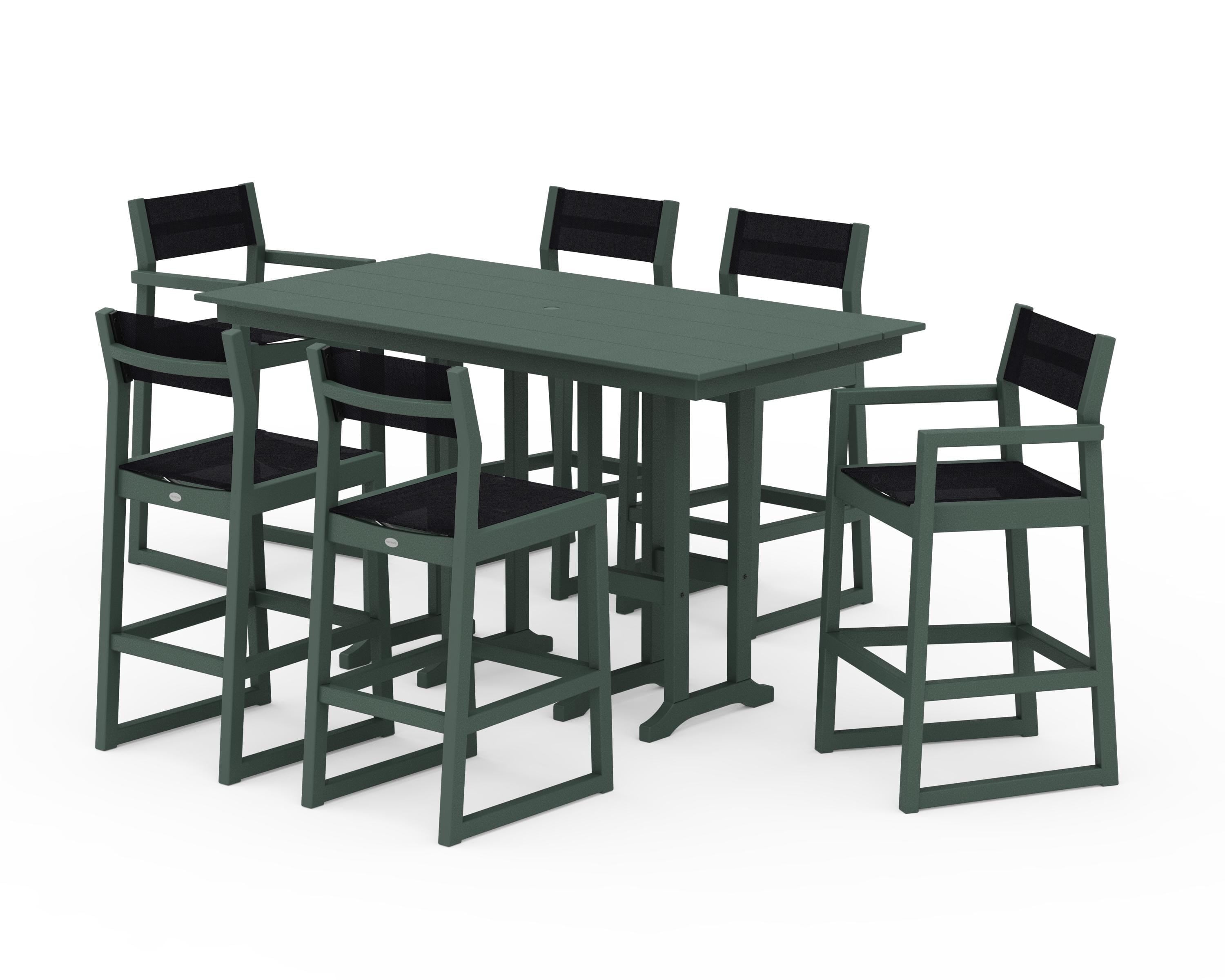 POLYWOOD® EDGE Sling 7-Piece Farmhouse Bar Set in Green / Black Sling