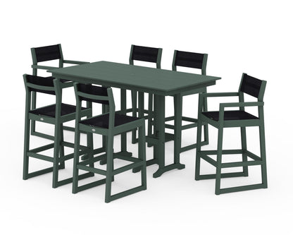POLYWOOD® EDGE Sling 7-Piece Farmhouse Bar Set in Green / Black Sling