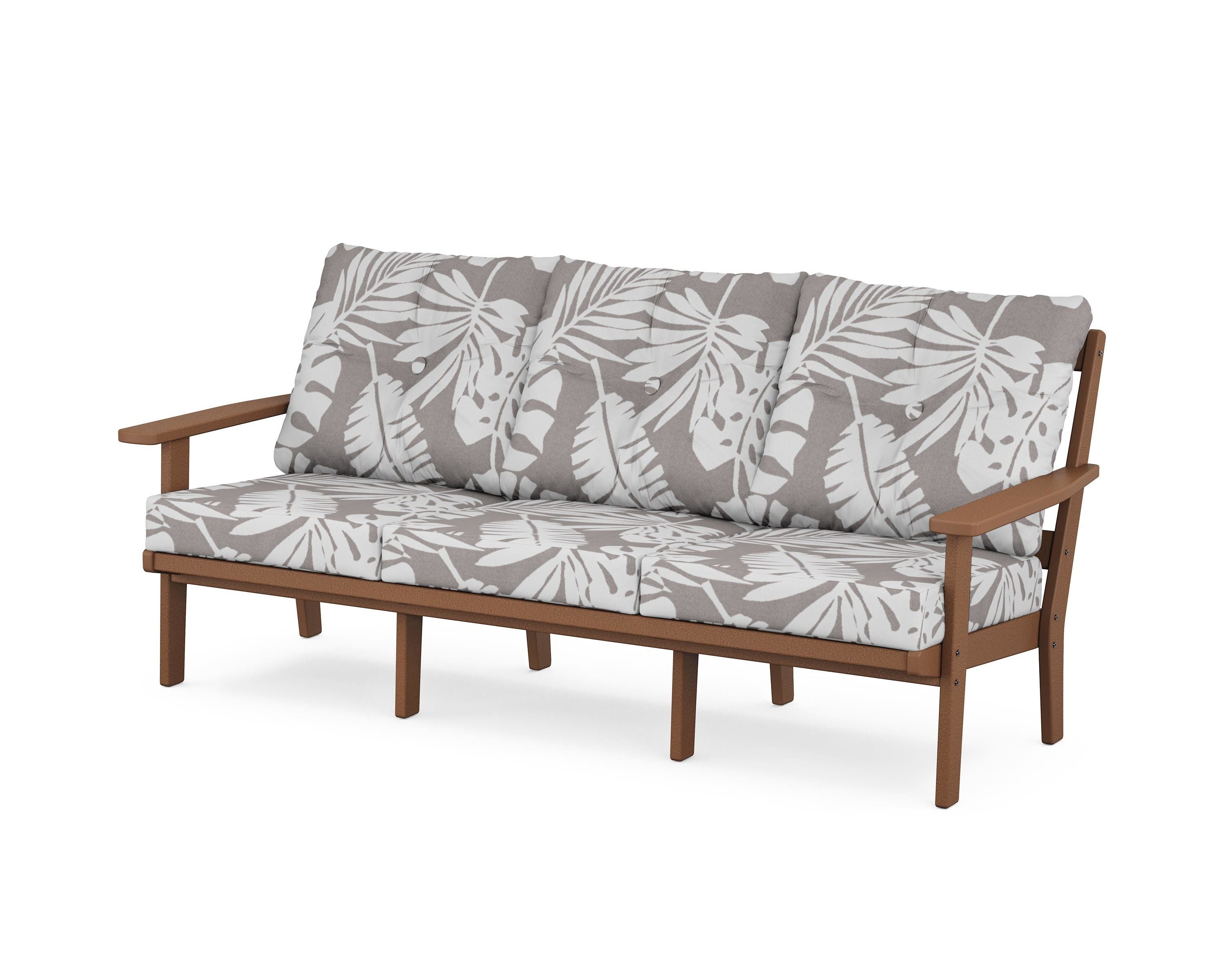 POLYWOOD® Prairie Deep Seating Sofa in Teak / Leaf Grey Mist