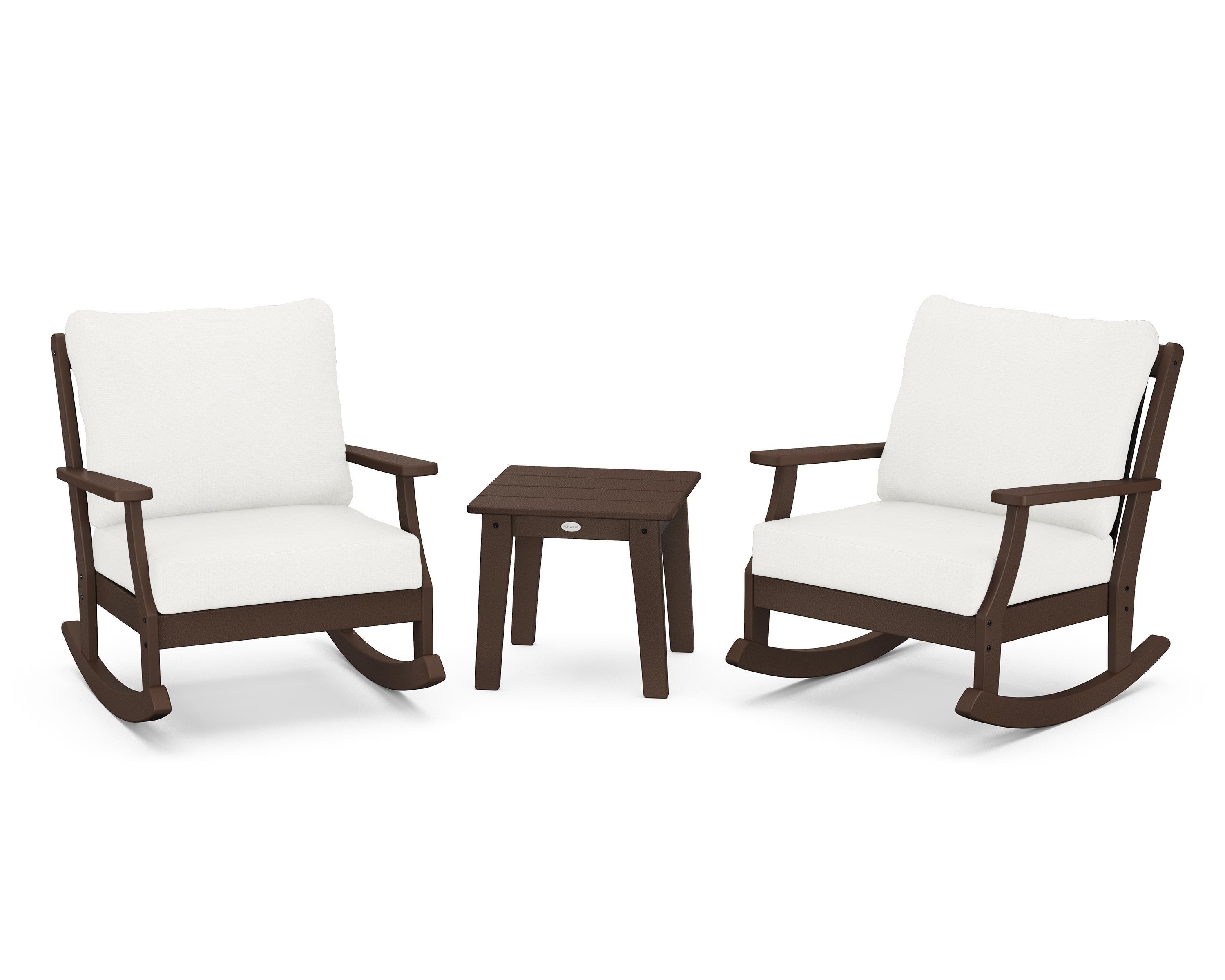 POLYWOOD® Braxton 3-Piece Deep Seating Rocker Set in Mahogany / Natural Linen