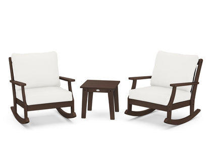 POLYWOOD® Braxton 3-Piece Deep Seating Rocker Set in Mahogany / Natural Linen