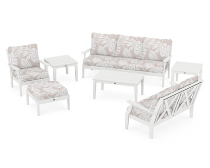 POLYWOOD® Braxton 7-Piece Deep Seating Set in White / Leaf Dune Burlap