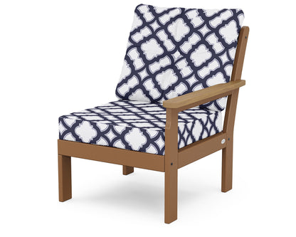 POLYWOOD® Vineyard Modular Right Arm Chair in Teak / Natural / Trellis Navy