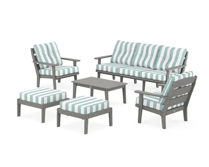 POLYWOOD® Lakeside 6-Piece Lounge Sofa Set in Slate Grey / Cabana Stripe Glacier Spa