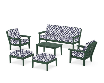 Country Living Cottage 6-Piece Lounge Sofa Set in Green / Trellis Navy