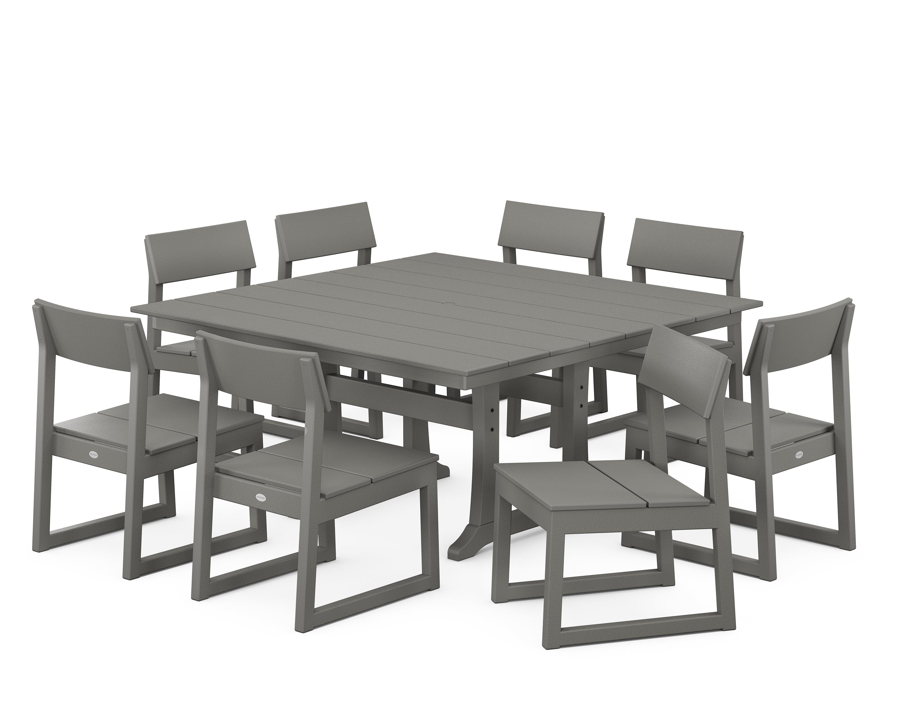 POLYWOOD® EDGE 9-Piece Farmhouse Trestle Dining Set in Slate Grey