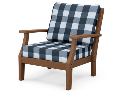 POLYWOOD® Chesapeake Deep Seating Chair in Teak / Buffalo Plaid Marine Indigo