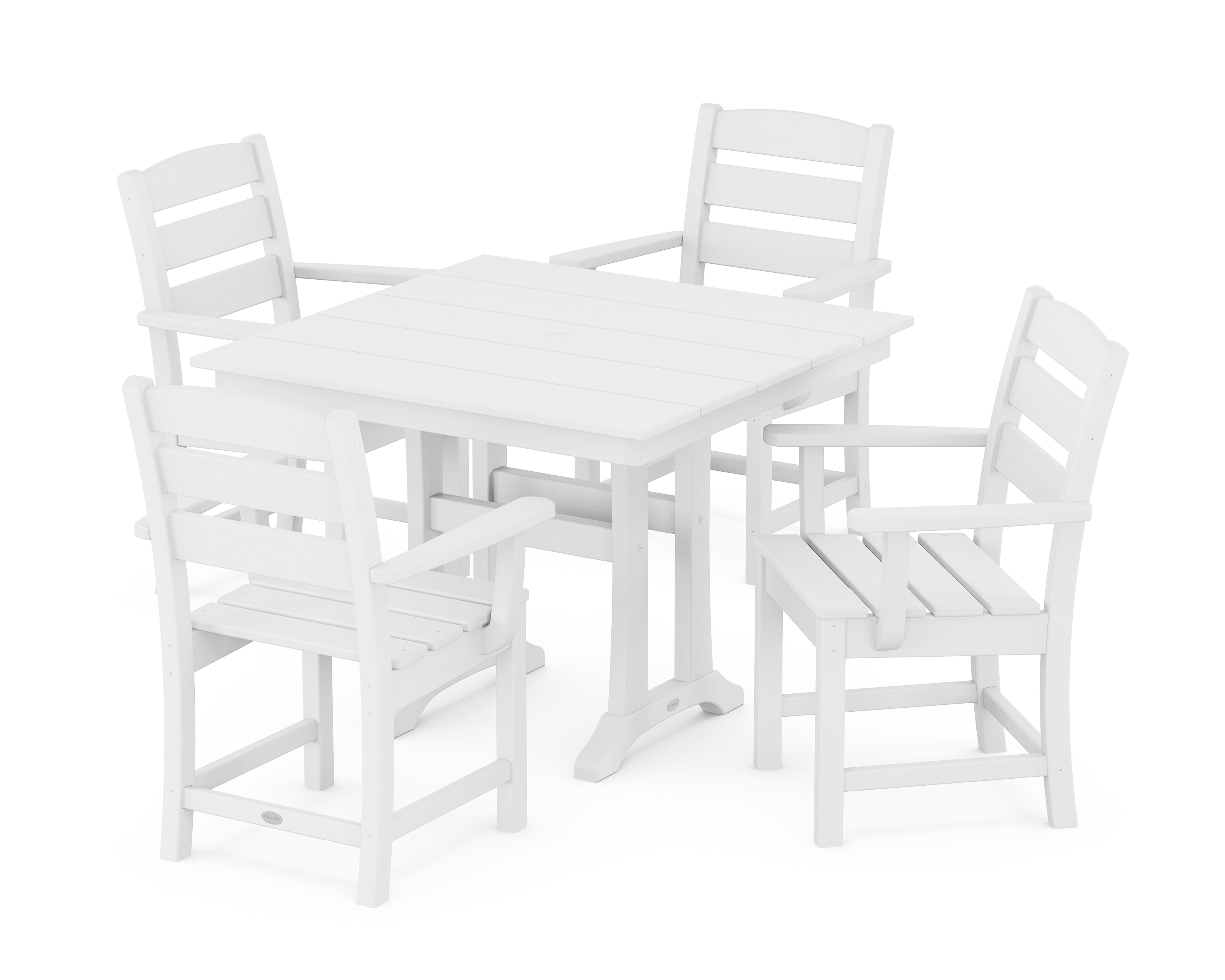 POLYWOOD® Lakeside 5-Piece Farmhouse Trestle Arm Chair Dining Set in White