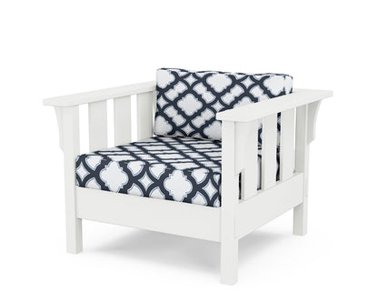 Martha Stewart by POLYWOOD® Acadia Deep Seating Chair in White / Trellis Marine Indigo