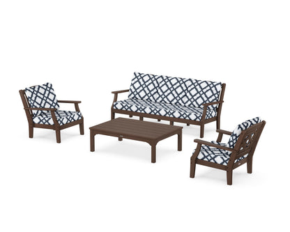 Martha Stewart by POLYWOOD® Chinoiserie 4-Piece Deep Seating Set with Sofa in Mahogany / Trellis Marine Indigo