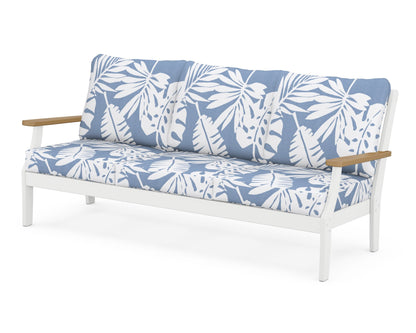 POLYWOOD® Braxton Deep Seating Sofa in White / Natural / Leaf Sky Blue