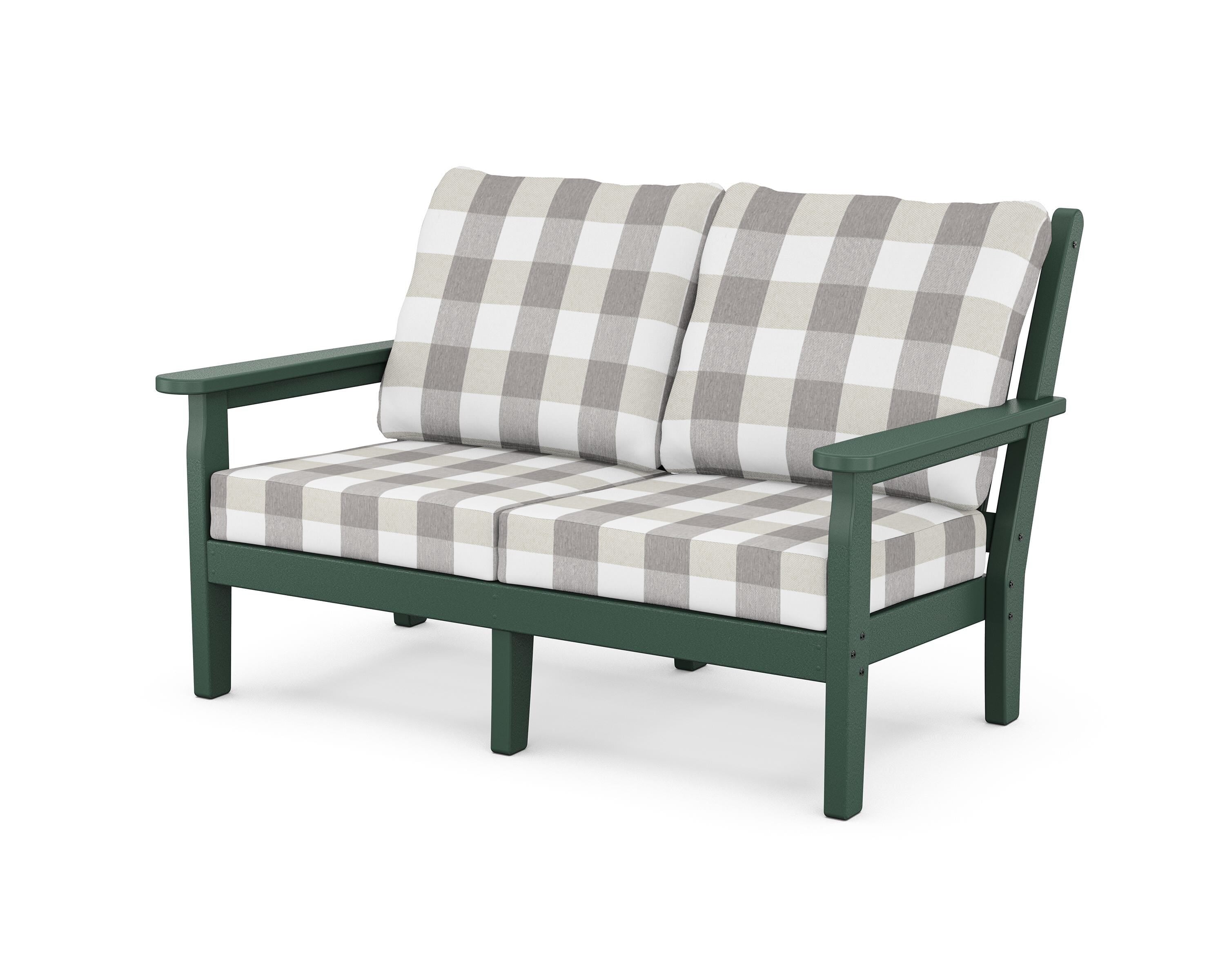 POLYWOOD® Chippendale Deep Seating Loveseat in Green / Buffalo Plaid Grey Mist