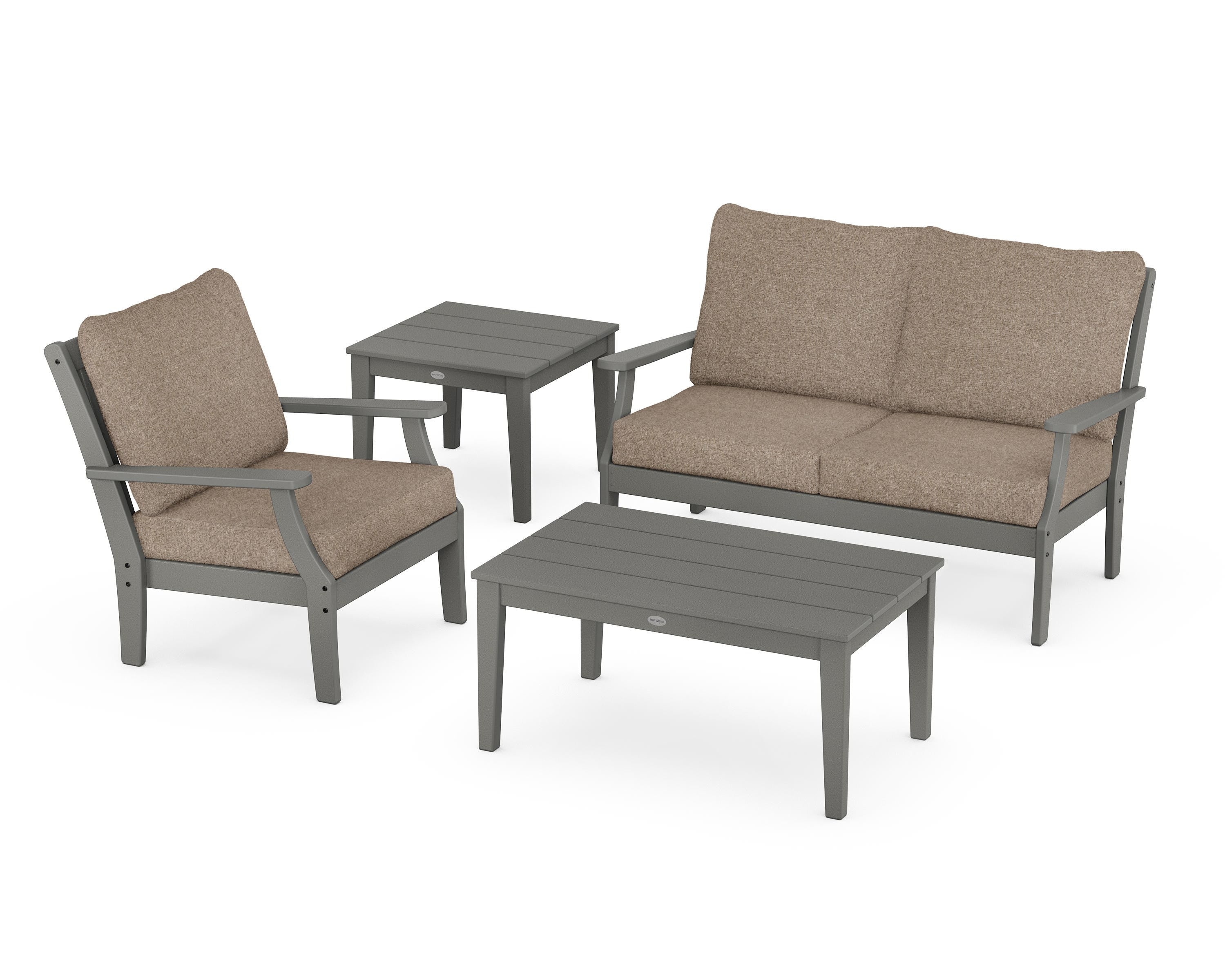 POLYWOOD® Braxton 4-Piece Deep Seating Set in Slate Grey / Spiced Burlap