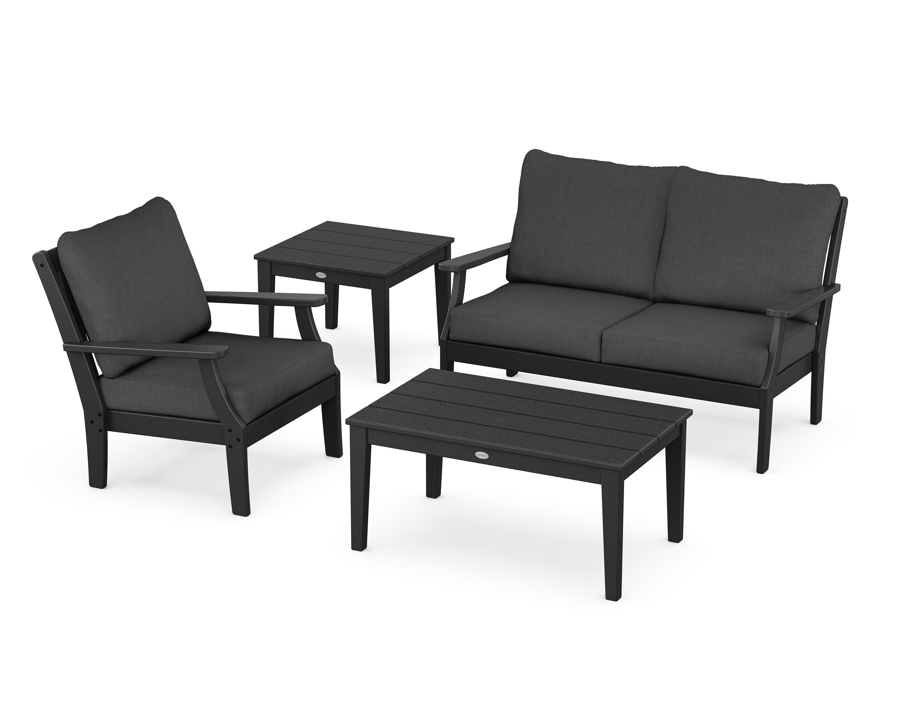 POLYWOOD® Braxton 4-Piece Deep Seating Set in Black / Spectrum Carbon