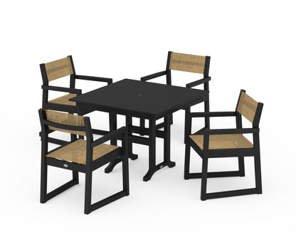 POLYWOOD® EDGE Sling Arm Chair 5-Piece Farmhouse Dining Set in Black / Burlap Sling