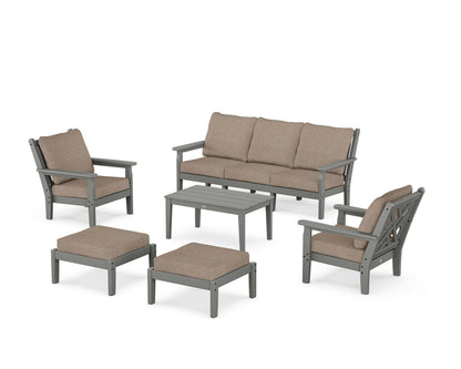POLYWOOD® Chippendale 6-Piece Lounge Sofa Set in Slate Grey / Spiced Burlap