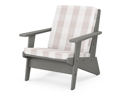 POLYWOOD® Riviera Modern Lounge Chair in Slate Grey / Buffalo Plaid Dune Burlap