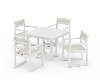 POLYWOOD® EDGE Sling Arm Chair 5-Piece Farmhouse Dining Set in White / Parchment Sling