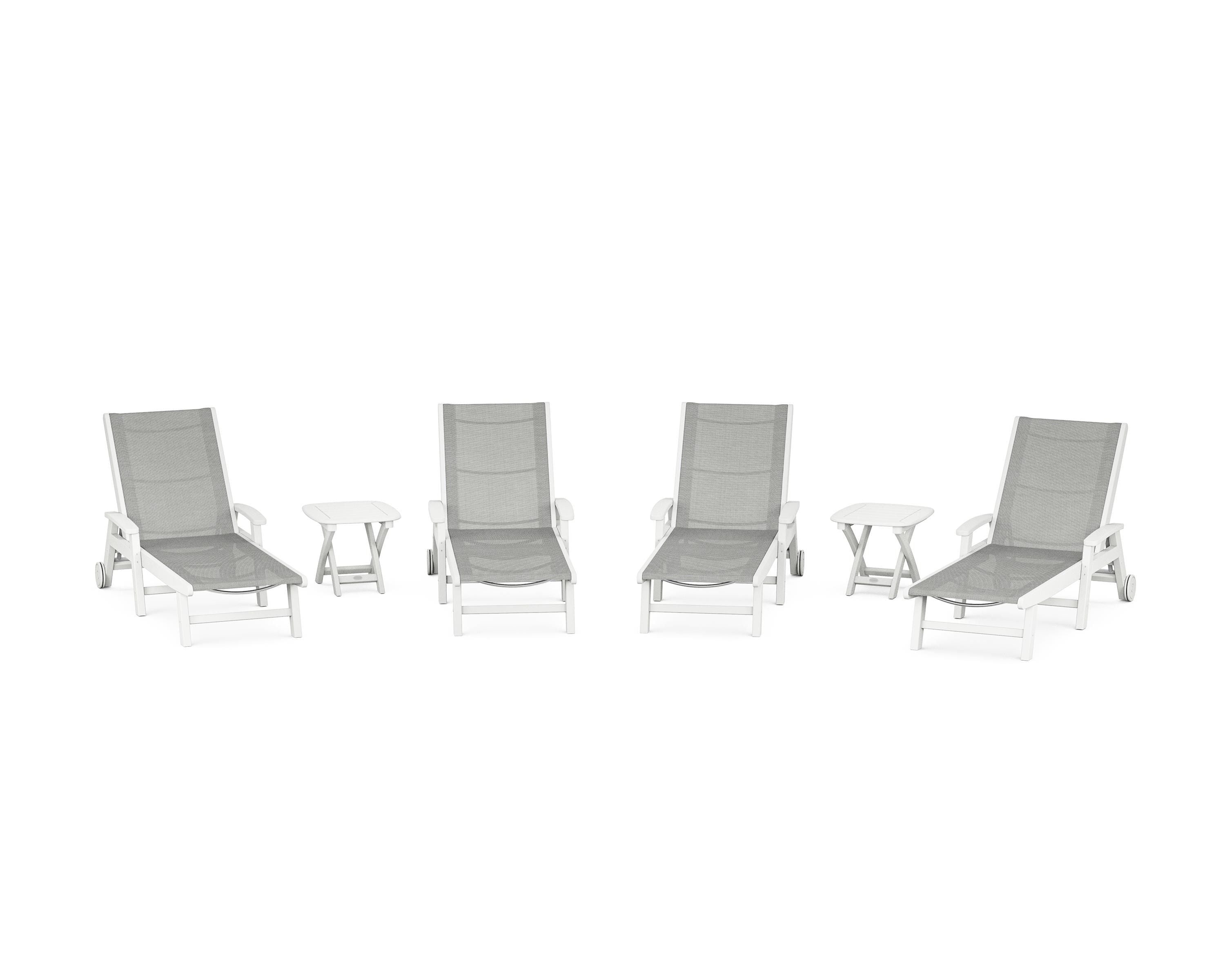 POLYWOOD® Coastal Chaise 6-Piece Set with Wheels in White / Metallic Sling